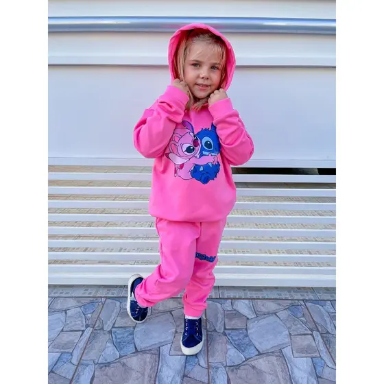 Conjunto menina inverno lilo Stitch Blusa com capuz calça com elastico na cintura