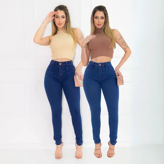 Calça Jeans Skinny Feminina Sem Bolso Cintura Alta