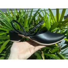 Mule Social 2 em 1 Feminino Femininas Scarpin Salto Medio Baixo Manta brilhante  Confort  Manta chic 080 preto