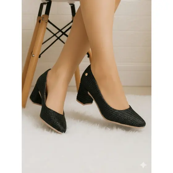 Scarpin Salto Bloco Médio Sapato Feminino Bico Fino Confortável Social Casual Moderno