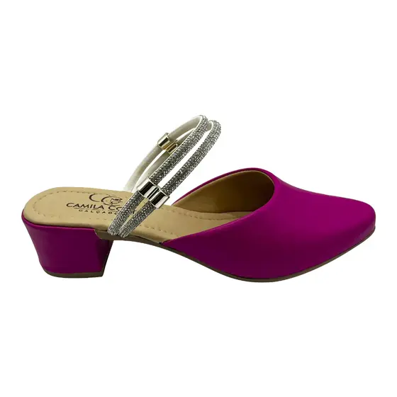 Scarpin Mule 2 em 1 Brilho Feminino Bico Fino Scarpan Salto Baixo Grosso Mule Confortavel