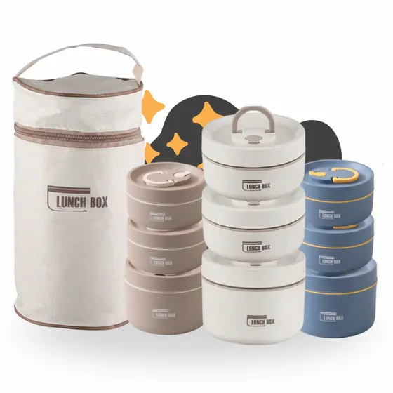 KIT 3 Marmitas Térmicas Herméticas + Bolsa Térmica Super Qualidade para Armazenamento de Alimentos no Geral