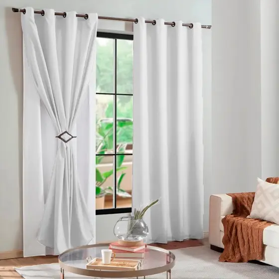 Cortina Blackout Pvc Com Tecido Voil Liso 2,80mx1,80m Corta Luz Sala Quarto