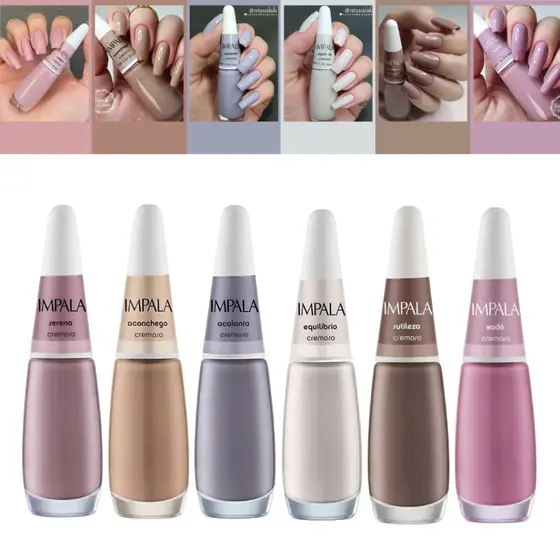 KIT Esmaltes Impala Tons de Nude Rosa e Lilás Coleção Manicure Atacado (KIT E)