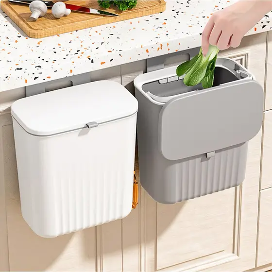 Lixeira Suspensa 9L com Tampa para Cozinha Porta Armário