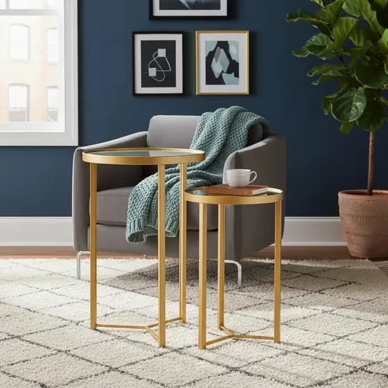 CONJUNTO MESA LATERAIS REDONDAS DE AÇO – KIT 2 MESAS FERRO DE APOIO MODERNA PARA SALA ESCRITORIOS