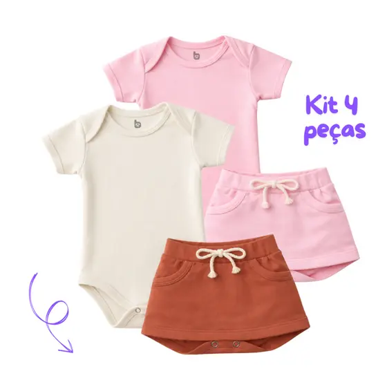 Kit com 2 Conuntos de Bebê Menina Infantil Verão Body + Saia 100% Algodão