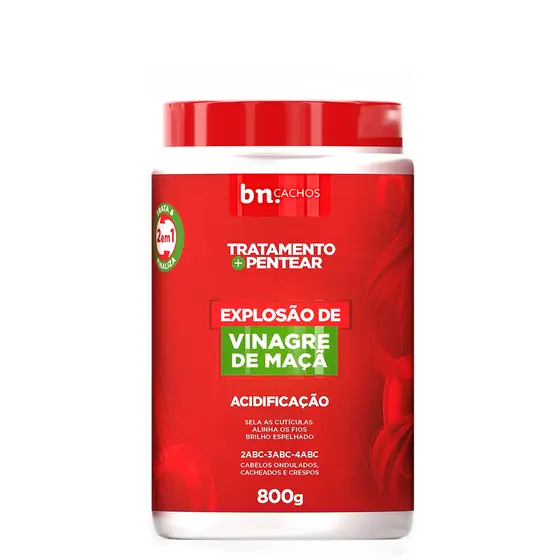 Creme de Pentear para Cachos e Tratamento Explosão de Vinagre de Maçã 2 em 1 800g bn.Cachos