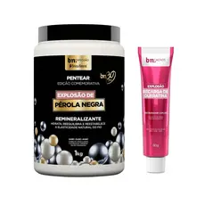 Kit Creme de Pentear Pérola Negra 1Kg + Recarga Explosão de Queratina 80g bn.Cachos