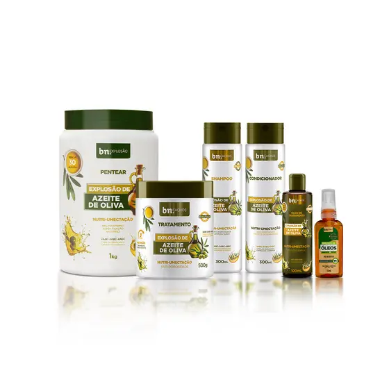 Kit Linha Completa Explosão de Azeite de Oliva + Umectação + Óleo Abacate bn.Cachos