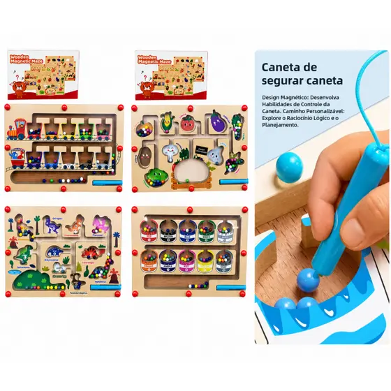 Montessori Jogos De Classificação De Cores Magnéticas Labirinto Placa Caneta Movendo Contas Controle De Madeira Sensoria