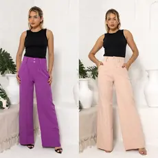 HBD 012# Calça Feminina Pantalona Cinto Alto Tecido Em Alfaiataria HM-CL-012