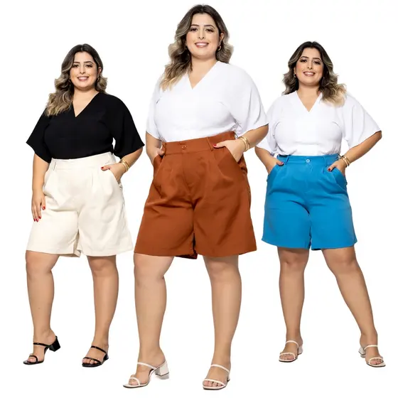 HBD Bermuda Feminina Plus Size Com Bolsos Cos de Elastino HM-SHPL-014