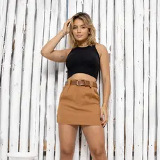 Short Saia Feminino Com Bolso Ziper e Cinto Alfaiataria HM-SH-012
