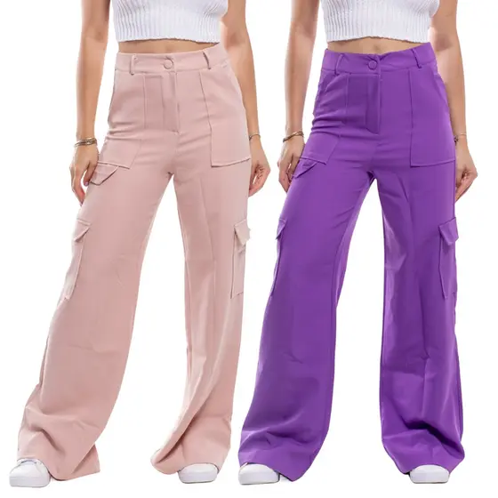HBD 021# Calça Pantalona Alfaiataria Cargo Com Bolso Lateral E Vibrantes HC-CL-021