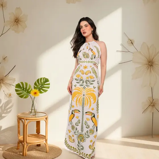 5010# Vestido Longo Feminino Tropical  Elegante Verão VES-5010/WE