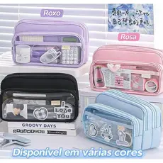 Estojo Chique De Cor Sólida,Simplicidade Coreana , Bolsa Transparente Para Caneta,Grande Capacidade