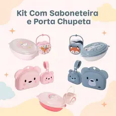 kit 2 Peças Protetor De Chupeta + Saboneteira Infantil Bebê Plasutil Higiene Do Bebê