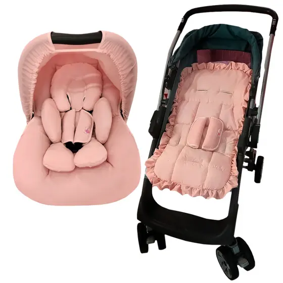 Kit 6 Peças - Capa de Carrinho e Bebê Conforto, Capota, Protetores Cinto e Apoio Redutor