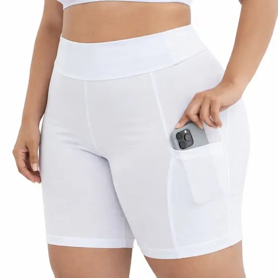 Bermuda Feminina Plus Size Esportiva Com Bolsos Laterais Suplex Confort Básico Fitness 3039A