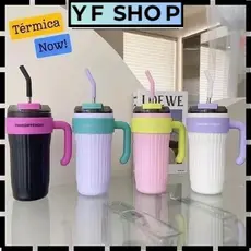 Caneca Copo Térmico 860ml Aço Inox Com Tampa com Canudo E Alça para carro