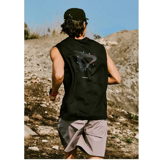 Regata Masculina Fitness Cor Gradiente Linha Impressa Respirável Sem Mangas Camiseta Esportiva