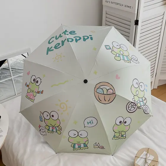 Guarda-chuva totalmente automático sapo de olhos grandes guarda-sol estudante bonito guarda-sol protetor solar vinil dob