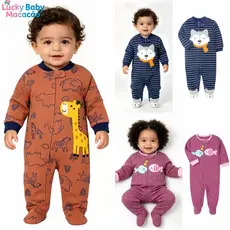 Lucky Bebê Recém-Nascido Macacão De Algodão Manga Longa Zíper Fechado Pé Primavera Outono 0-6M