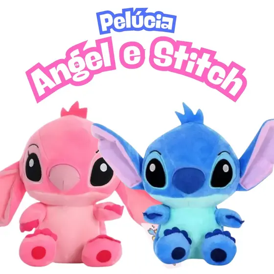 Ursinho Pelúcia Stitch Infantil Filme Brinquedo Lilo Azul Angel Rosa Com Som Criança Sonoro
