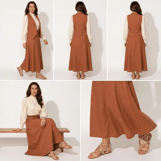 Saia Midi Modelo Lápis Elegante Linho Com Bolso Moderna Evangélica Casual Basica P ao GG