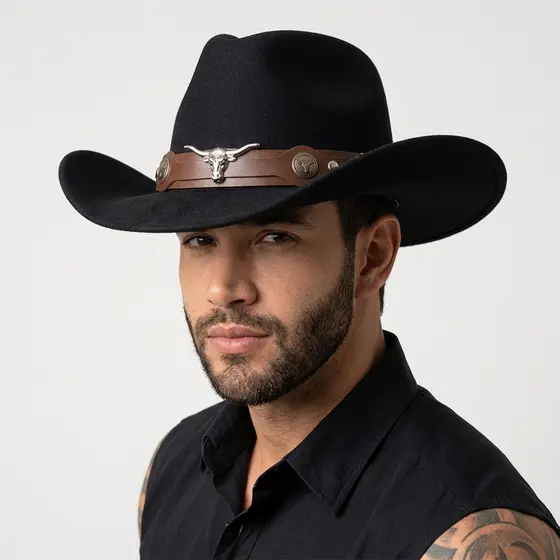 Chapéu Cowboy Vaqueiro Estilo Country Feltro Americano Clássico Unissex Aba Larga Festa Peao Rodeio
