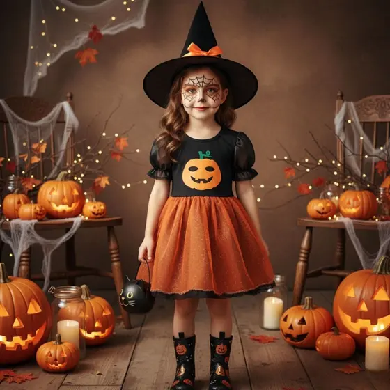 Fantasia Infantil Vestido Abobora Bruxa Halloween Travessuras Brilhoso Tule Festa