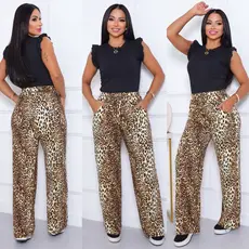 Calça Pantalona malha Viscolaycra Com Bolsos