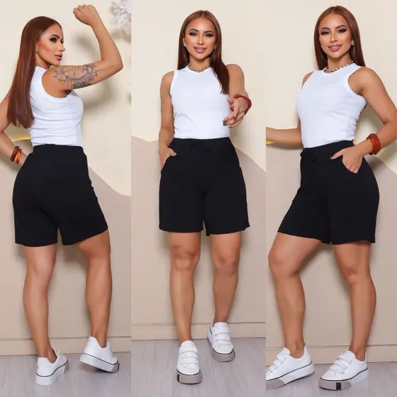 Short Bermuda Estilo Básico Casual com Bolsos