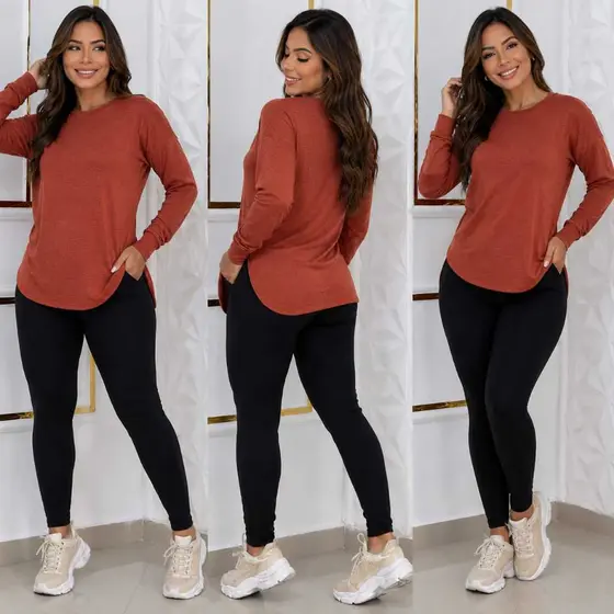 Blusa Lanzinha Gola Redonda Com Punho