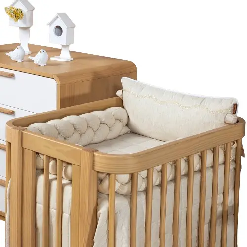 Kit Mini Berço Menino Menina Linho 100% Algodão Bege 6 Peças Batistela Baby