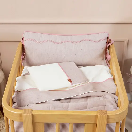 Kit Mini Berço Menina Linho 100% Algodão Rosê 6 Peças Batistela Baby