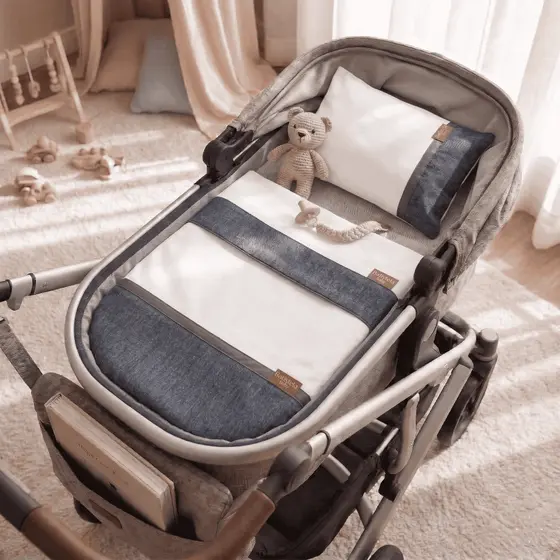 Jogo De Lençol Para Carrinho de Bebê Linho 100% Algodão Jeans Batistela Baby