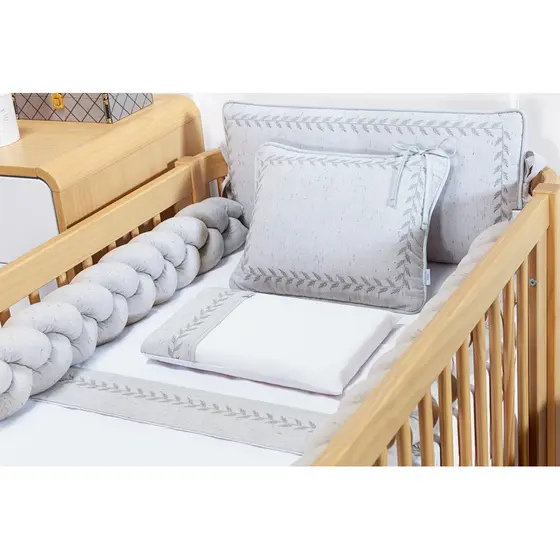 Kit Berço Americano Bebê Trança Linho 100% Algodão Cinza 6 Peças Batistela Baby