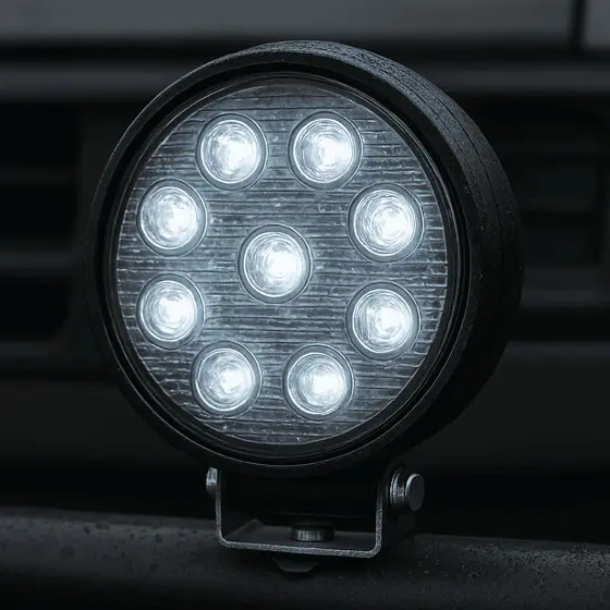 Farol Milha 42w Redondo 9 Leds 12v 24v Farol de Milha Auxiliar 9 leds 42w Branco frio Redondo Off Road Trator Veículo