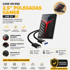 Case para HD 2.5 polegadas SATA III USB 3.0 com LED INFOKIT ECASE-350