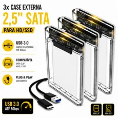 Kit 3 Case De Gaveta Usb 3.0 Hd 2.5 Sata Externo Slim Xbox