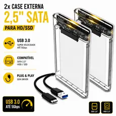 Kit 2 Case HD Externo 2.5 USB 3.0 Gaveta SATA Slim para Notebook Xbox VideoGame Ps4