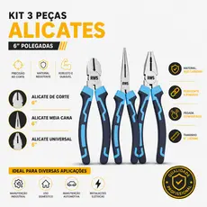 Kit Jogo 3 Alicates Universal Bico Meia Cana Corte Diagonal