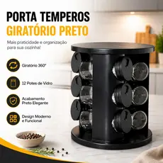 6/12 Potes Porta Condimentos Giratório Vidro Tampa Dosadora 360° Organizador Temperos Cozinha Preto Plástico