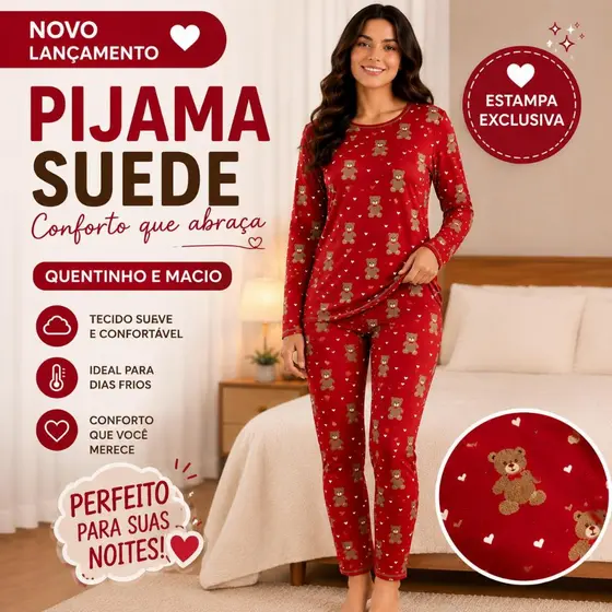Conjunto Pijama Suede  Estampado | Macio, Estiloso  inverno  Meia Estação com caimento impecável