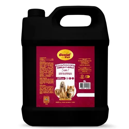 Condicionador Cereja e Avelã 5l Ou Shampoo 5 em 1 para Cães e Gatos Genial Pet Banho e Tosa