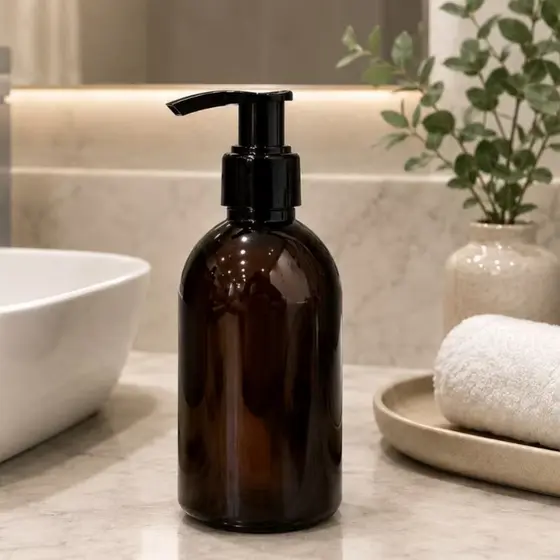 Frasco Euro Âmbar 250ml com Válvula Bico de Pato- Saboneteira Shampoo Condicionador