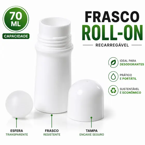 Frasco  Plástico para  Desodorante  Rollon 70ML  vazio com esfera