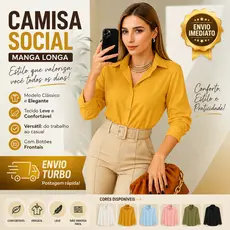 Camisa Social Manga Longa Liso Com Botoes Confortavel Versatil ENVIO RAPIDO